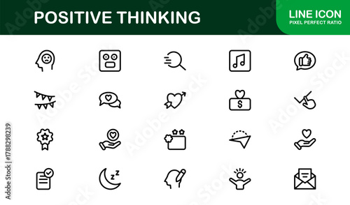 Positive Thinking Modern Icon Set. Clean and Elegant icons for positivity, motivation, and personal growth
