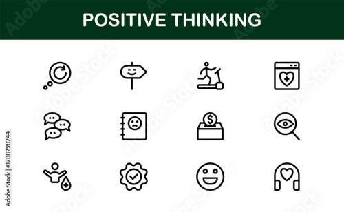 Positive Thinking Bold Icon Set. Professional and Creative icons for mindset, motivation, and personal growth
