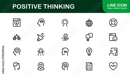 Positive Thinking Simple Icon Set. Minimal and Unique icons for mindfulness, confidence, and positivity
