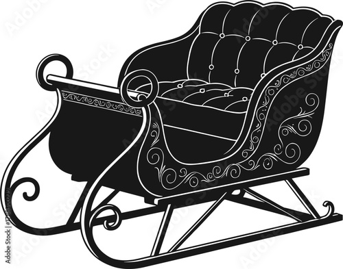 Elegant vintage sleigh silhouette, classic winter vehicle vector illustration, Christmas holiday transport design, traditional decorative sled art for festive seasonal themes
