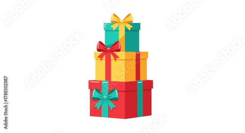 Stack of colorful gift boxes with ribbons and bows perfect for celebrations and special occasions