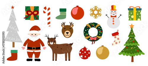 Flat christmas elements and decorations