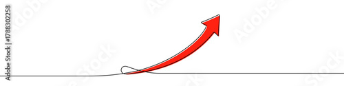 Red arrow sharply curving upwards in one line art style. Symbol of growth, progress, and success with editable black stroke. Vector illustration.