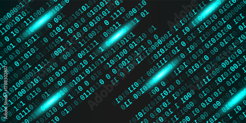 Binary matrix background. Falling digits on dark backdrop. Running random numbers. Abstract data concept. Blue futuristic cyberspace. Vector illustration.