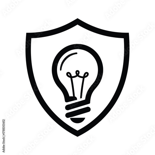 Shield with light bulb icon symbolizing intellectual property protection, symbolic Logo, Vector Art, Logo Design