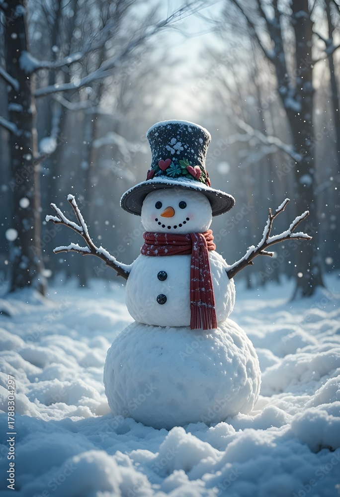 Obraz premium snowman wearing large hat