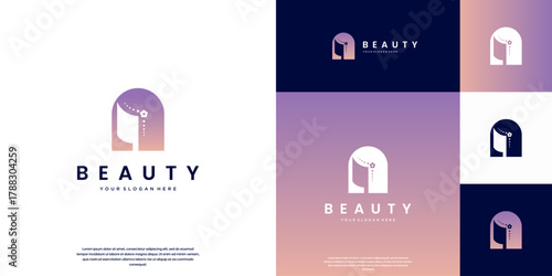 Minimalist beauty logo, with a simple modern style, abstract face of a young woman, fashion, graphic design illustration.
