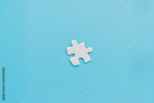 Single jigsaw puzzle on light blue background