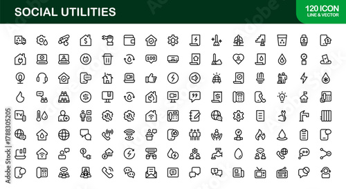 Minimal Social Utilities and Community Services Icon Collection illustrating Community Apps, Civic Tools, and Public Dashboards
