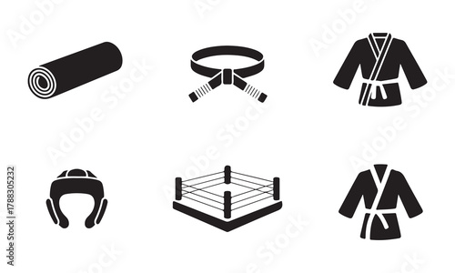 Martial arts and combat sports equipment icon set