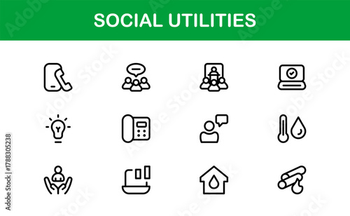 Elegant Social Utilities and Community Services Icon Bundle demonstrating Public Dashboards, Civic Tools, and Community Apps
