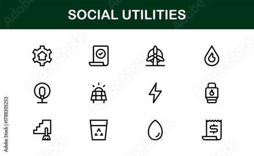 Creative Social Utilities and Community Services Icon Pack visualizing Civic Apps, Public Tools, and Community Dashboards
