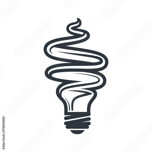 Stylized light bulb with a swirling energy filament, symbolic Logo, Vector Art, Logo Design