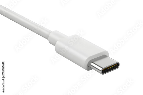 White usb type c cable connector isolated on transparent background