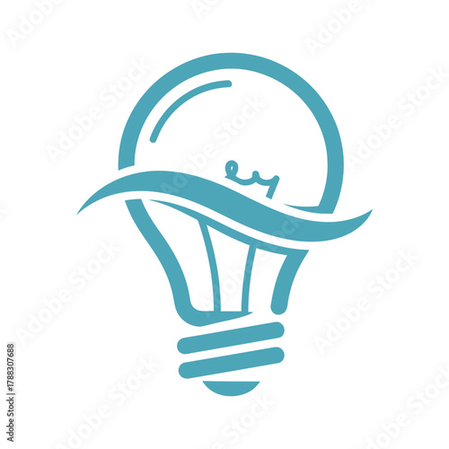 Turquoise light bulb with wave symbol representing innovation and ideas, symbolic Logo, Vector Art, Logo Design