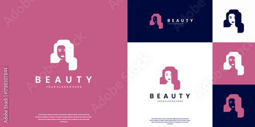 Minimalist beauty logo, facial and hair care, elegant, graphic illustration template.