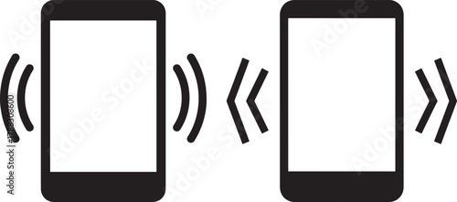 Two smartphones communicating with signal waves silhouette