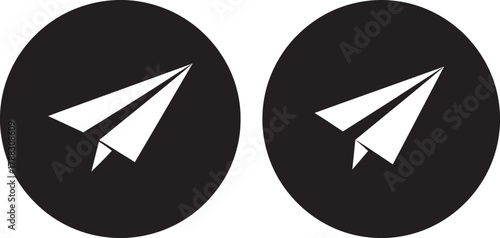 Two paper airplane silhouettes in black ovals