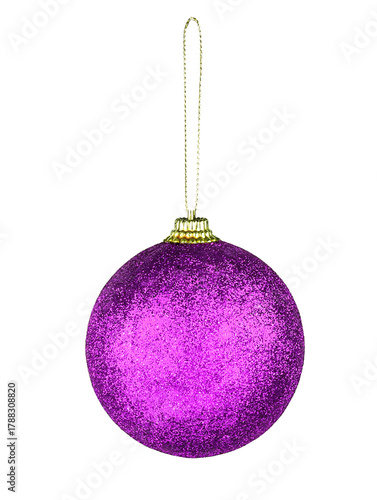 Isolated pink glitter christmas ball ornament on white background.