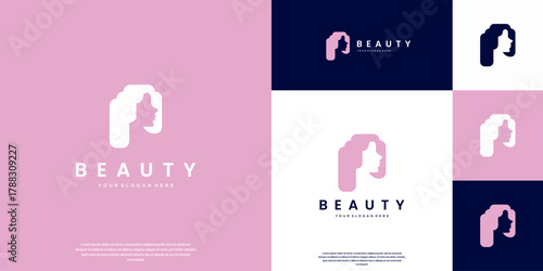 Abstract logo of a woman with a simple and elegant style, symbol of beauty, graphic design template.