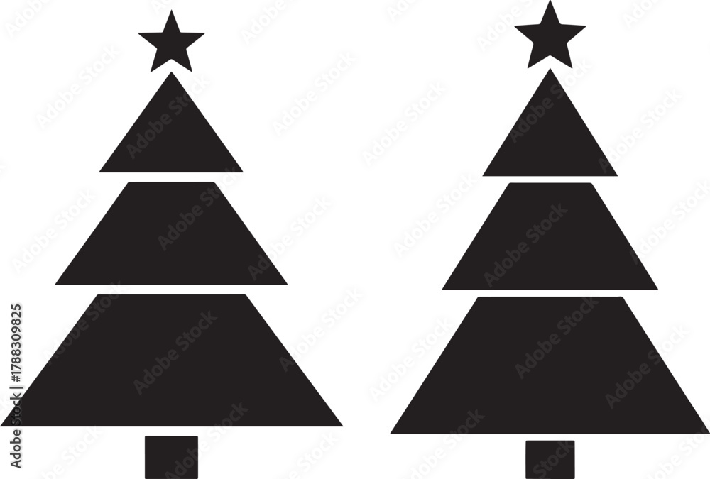 Fototapeta premium Two stylized christmas trees with stars silhouette