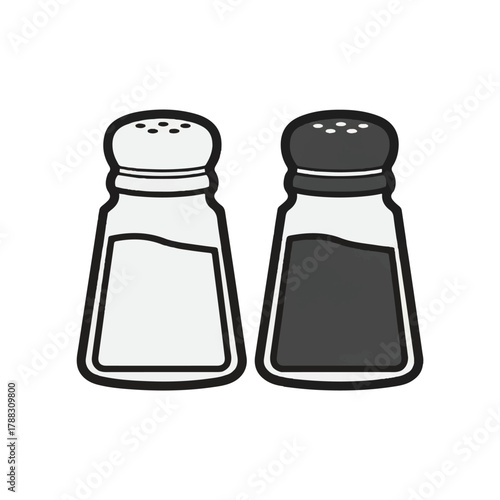 A simple vector illustration of classic salt and pepper shakers, essential kitchen condiments for seasoning food