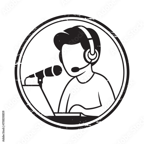 Person with headphones and microphone recording audio