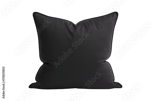 A single dark grey cushion isolated on transparent background