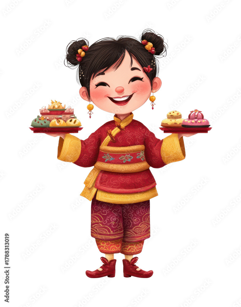 Naklejka premium PNG Joyful child with traditional sweets.