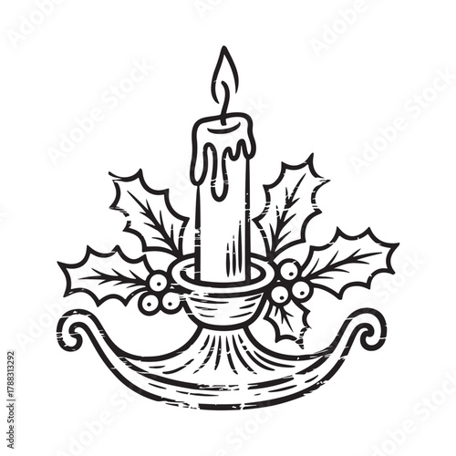 Vintage christmas candle holder with holly and berries