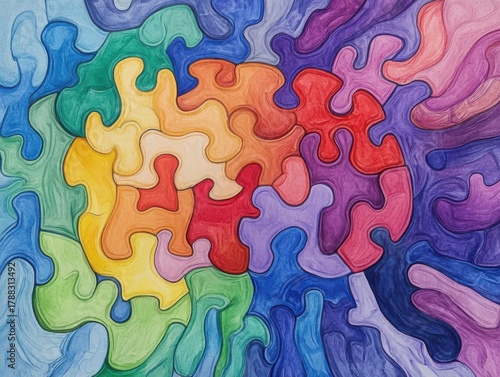 Drawn puzzle pieces forming a brain symbolizing neurodiversity and uniqueness within spectrum