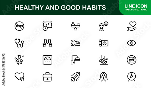 Innovative Healthy and Good Habits Icon Pack demonstrating Exercise Trackers, Wellness Programs, and Daily Habit Apps
