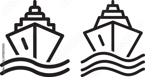 Two ships sailing on waves silhouette