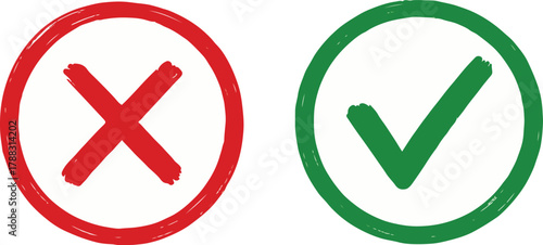 Red X and Green Checkmark Icons Minimalist Brushstroke Vector Design