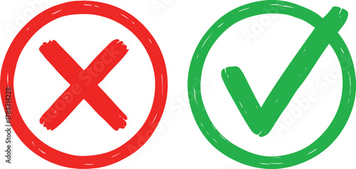 Red X and Green Checkmark Icons Minimalist Brushstroke Vector Design