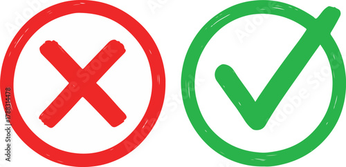 Red X and Green Checkmark Icons Minimalist Brushstroke Vector Design