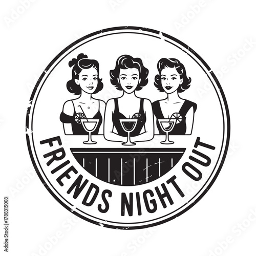 Vintage friends night out illustration with cocktails