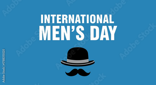 International Men s Day Celebration Graphic with Bowler Hat and Mustache Icon