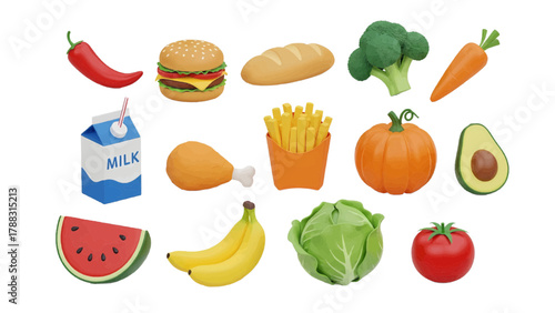 Vector illustration of collection of assorted food items