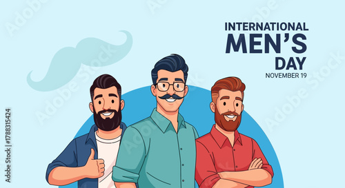 International Men s Day Illustration Diverse Group of Happy Men with Beards Celebrating November 19th
