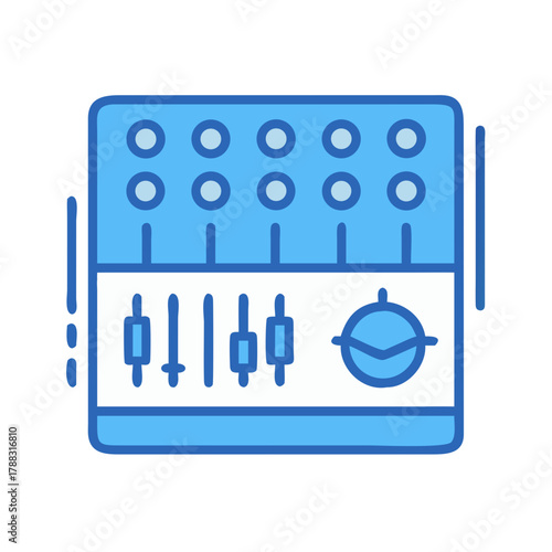 Blue graphic mixer with knobs and sliders design