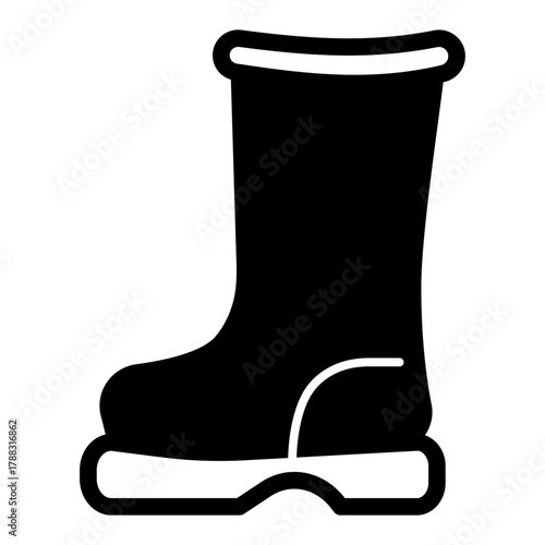 Rubber boot solid icon, safety workwear concept. Vector graphics. Protective boot for work in garden, footwear sign on white background, style icon mobile or web design.
