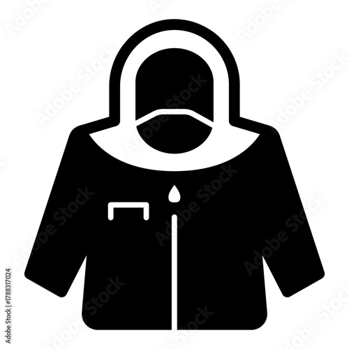 Suit of biological defense solid icon, workwear concept. Vector graphics. Work suit with mask and hood, safety sign on white background, style icon mobile or web design.