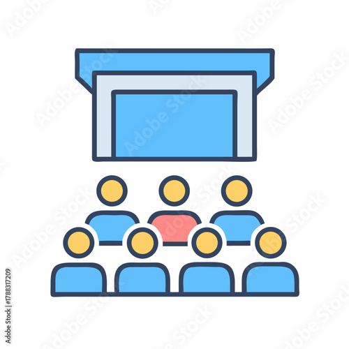 Icon illustration of people watching presentation on screen