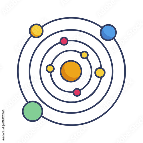 Colorful solar system planets orbiting the sun illustration style