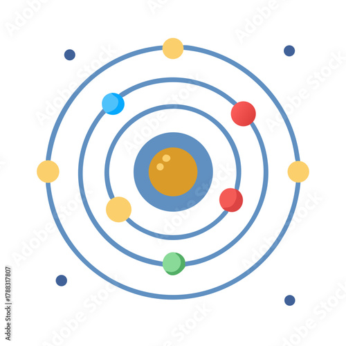 Stylized solar system diagram with planets and orbit lines