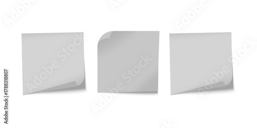 Collection of white sticky note paper set vector isolated on background, realistic adhesive office labels, reminder memo sheets for organization, planning, notice or creative design.