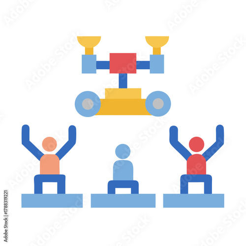 Mars rover icon with cheering people on black background