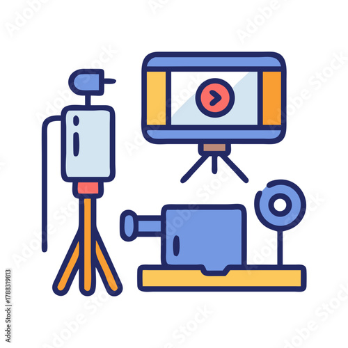 Stylized vector of film equipment on black background