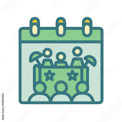 Calendar icon illustrating an event with an audience crowd